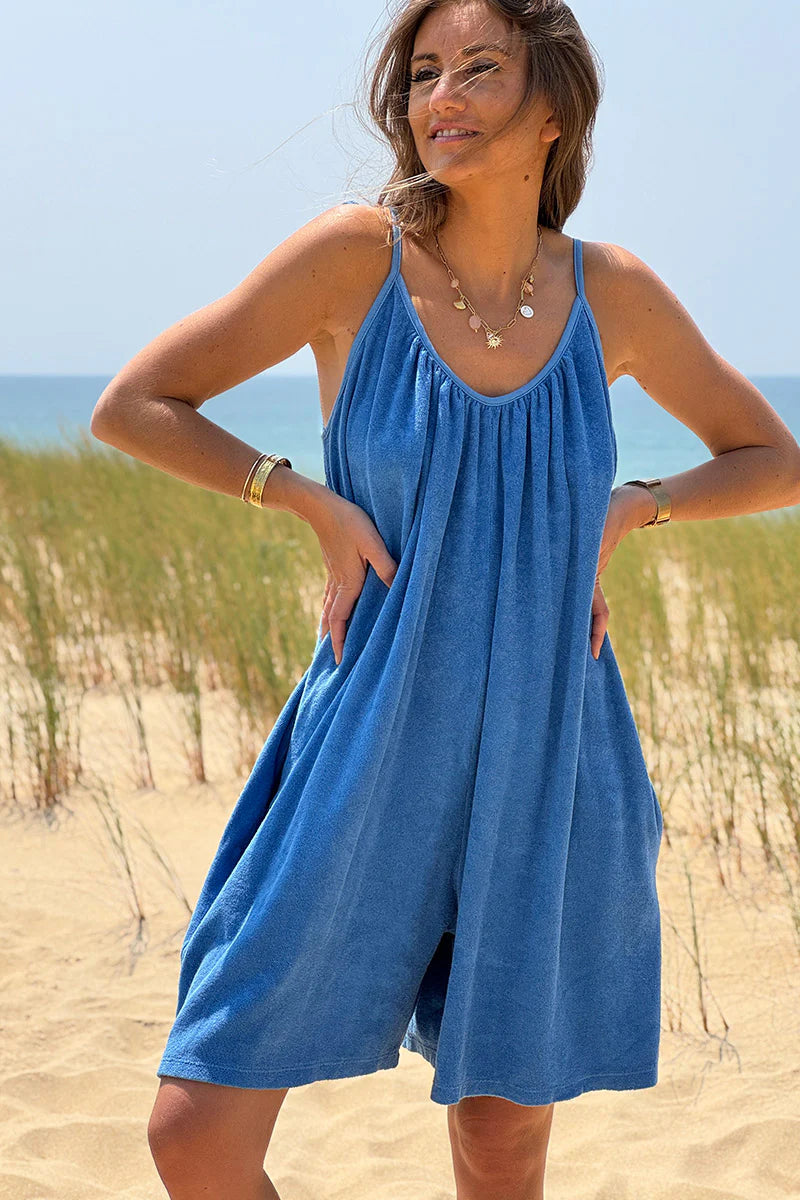 Royal Blue Gauze Tie-Shoulder Playsuit