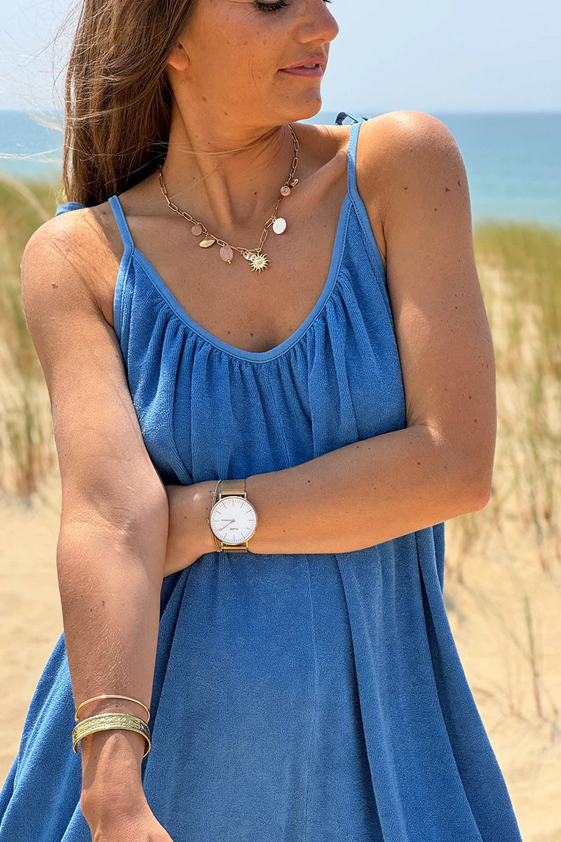 Royal Blue Gauze Tie-Shoulder Playsuit