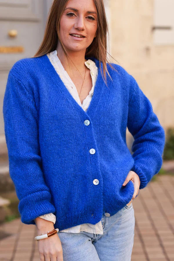 Royal blue Knitted Button Through Cardigan