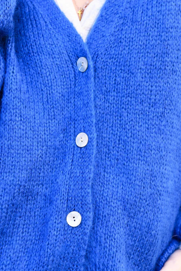 Royal blue Knitted Button Through Cardigan