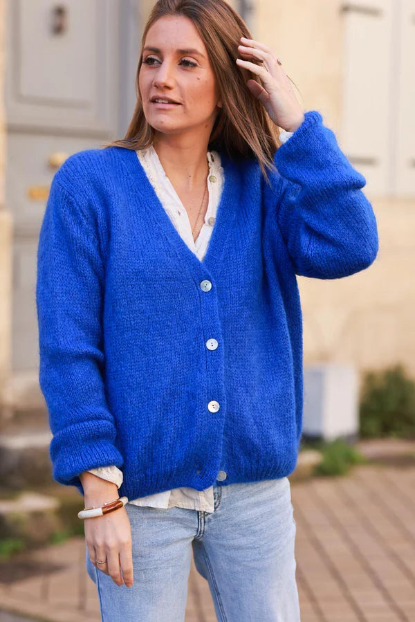 Royal blue Knitted Button Through Cardigan