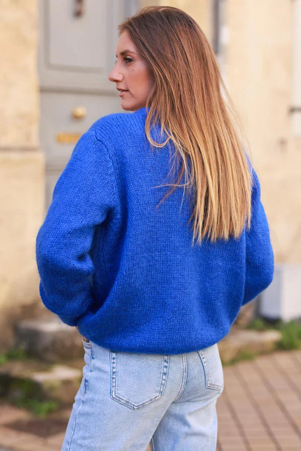 Royal blue Knitted Button Through Cardigan