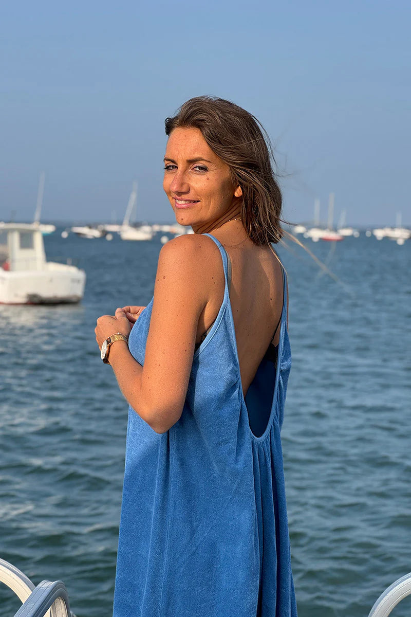 Royal Blue Terry Cloth Strappy Maxi Dress