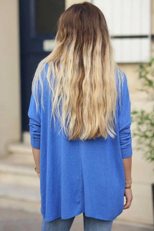 Royal blue V-neck small Star Sequin Sweater