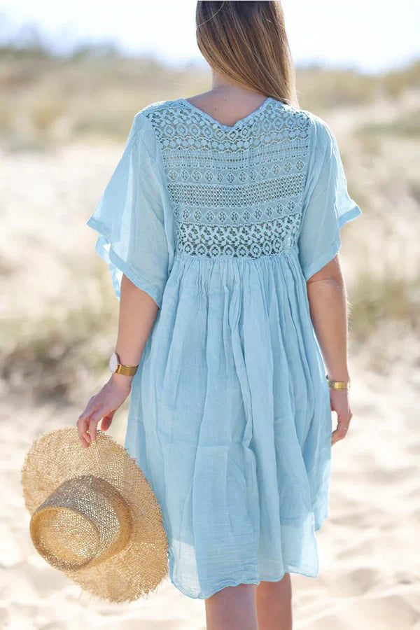 Sky blue floaty cotton dress with lace detail