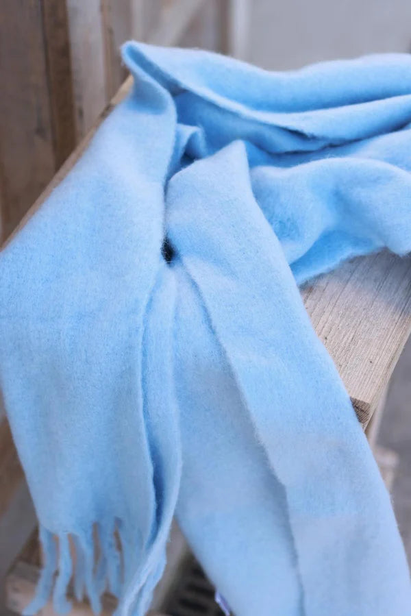 Sky blue Faux Cashmere Tassel Scarf