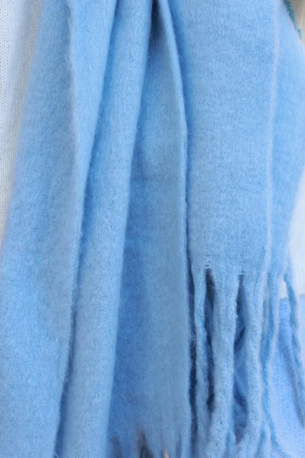 Sky blue Faux Cashmere Tassel Scarf