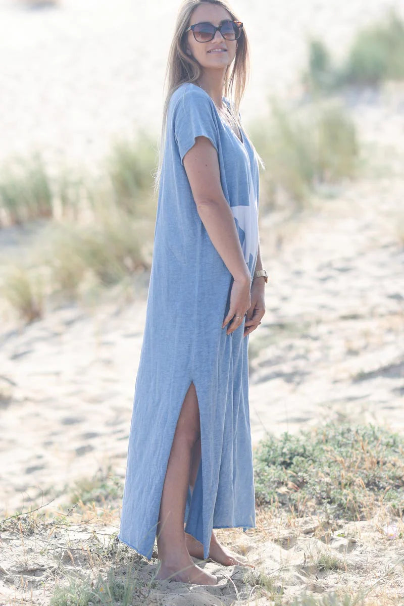 Sky blue Star Tshirt Maxi Dress