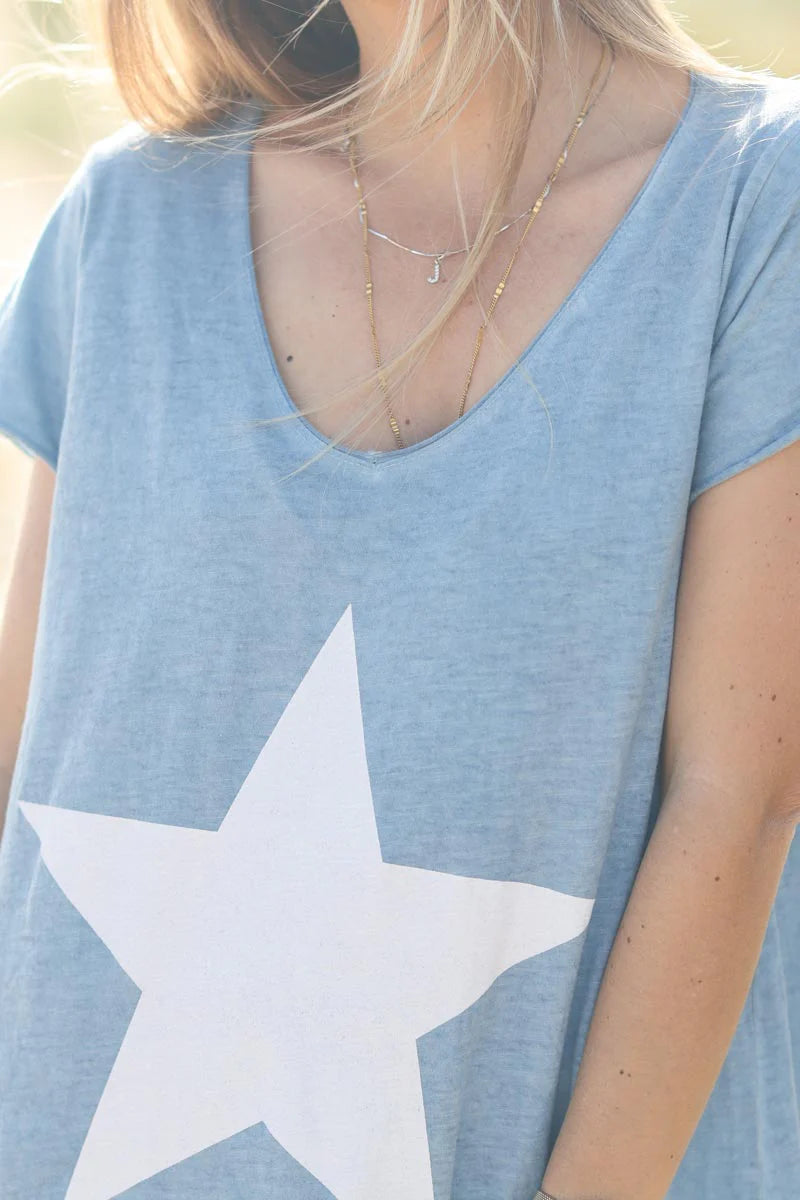 Sky blue Star Tshirt Maxi Dress