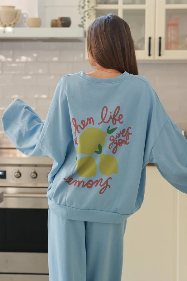 Powder Blue “Lemons” Knit Lounge Top