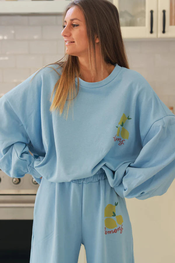 Powder Blue “Lemons” Knit Lounge Top