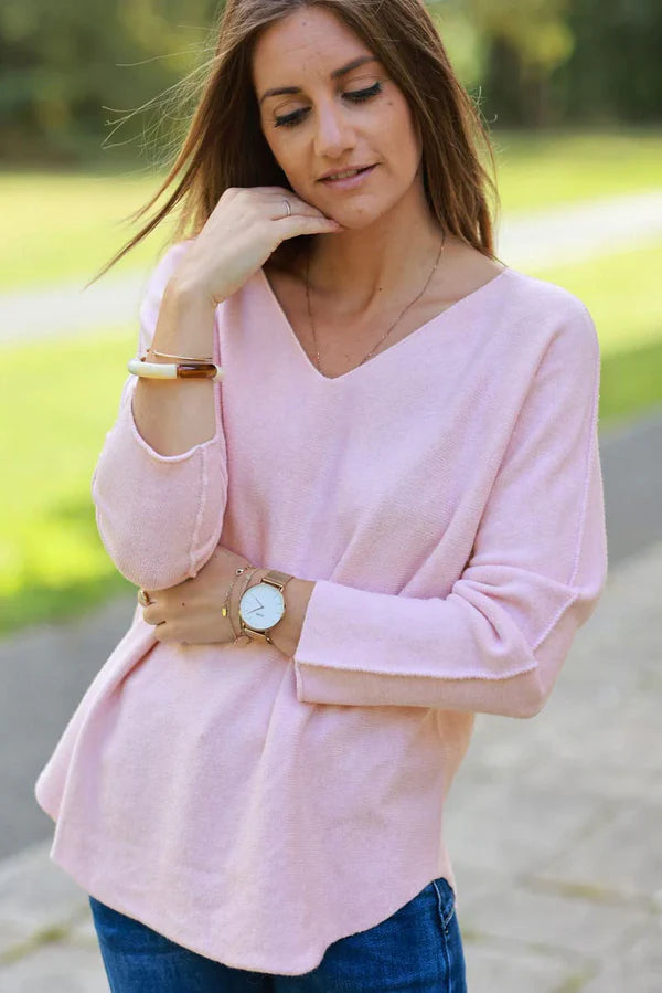 Soft Pink ultra-soft, Viscose Blend V-Neck Sweater