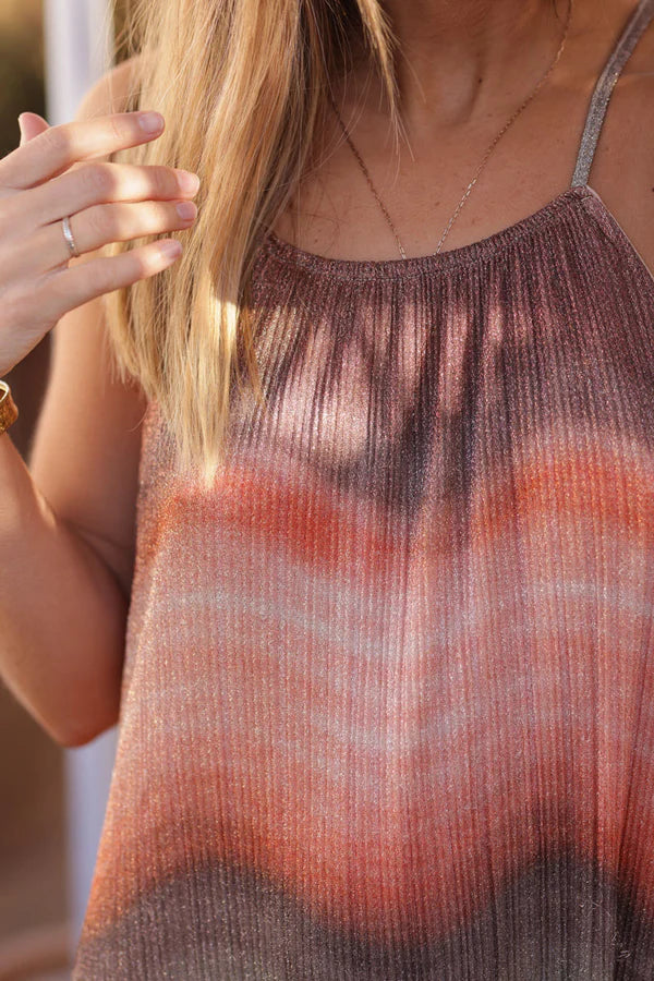 Strappy ribbed glitter dress in orange watercolour tones