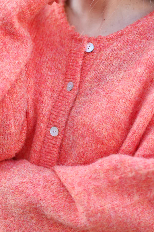 Super Soft Round Neck Cardigan Orange with Mother of Pearl Buttons