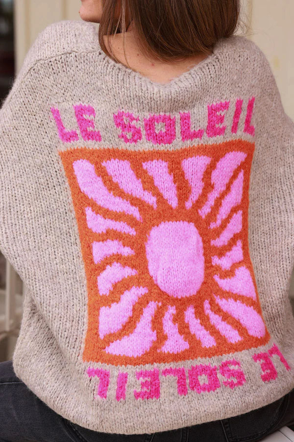 Light Brown Knit “Le Soleil” Cardigan Sweater