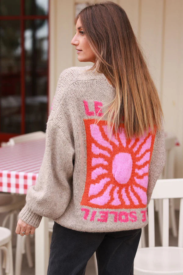 Light Brown Knit “Le Soleil” Cardigan Sweater