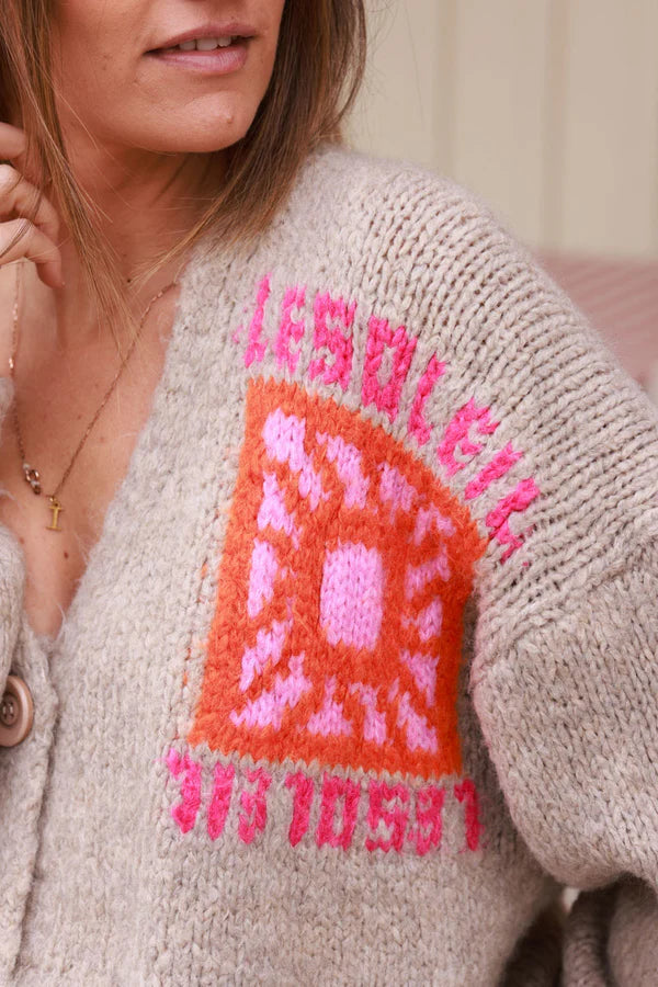 Light Brown Knit “Le Soleil” Cardigan Sweater