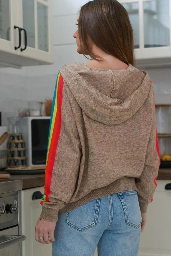 Taupe Rainbow Stripe Zippered Hoodie