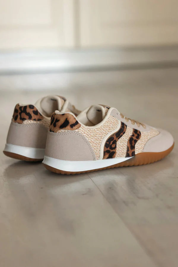 Taupe Rattan and Leopard Sneakers