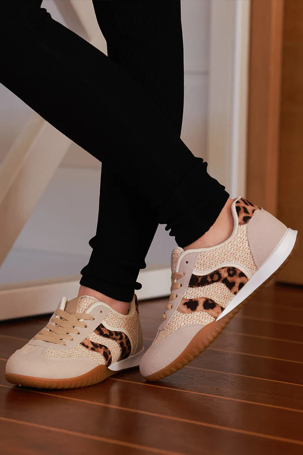 Taupe Rattan and Leopard Sneakers