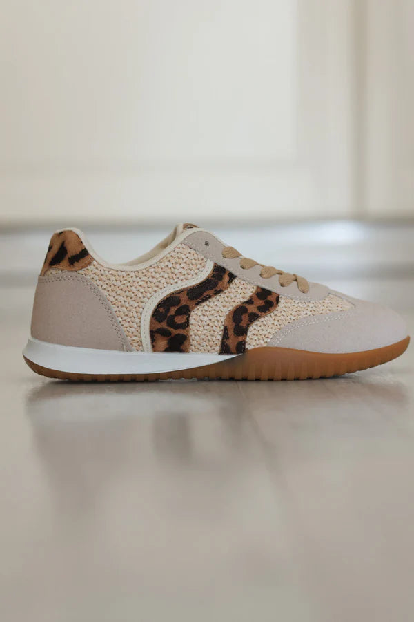 Taupe Rattan and Leopard Sneakers