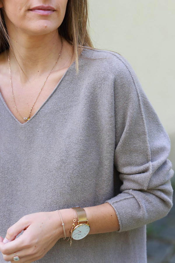 Taupe ultra-soft, Viscose Blend V-Neck Sweater