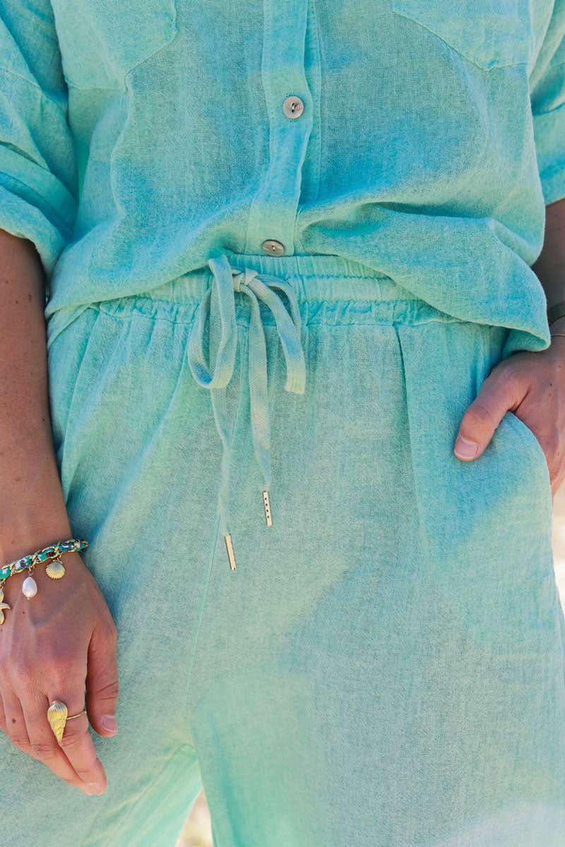 Turquoise Lightweight Cotton Wide Leg Pants