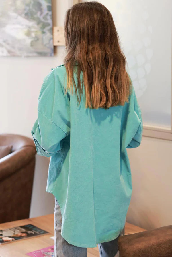 Turquoise Pinwale Corduroy Button-Down Shirt