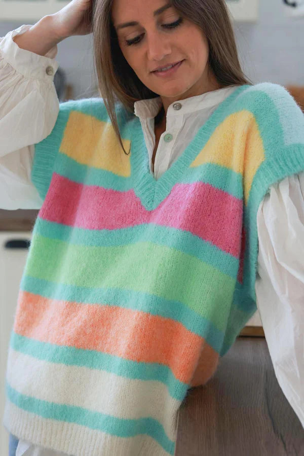 Turquoise Rainbow Stripe Sweater Vest