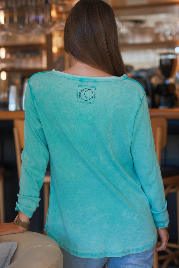 Water Green Ribbed Long Sleeve T-shirt 'ILY to the moon and back'