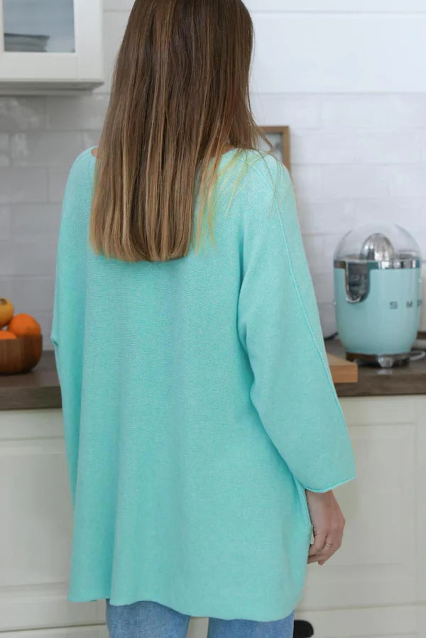 Water Green Oversized Super Soft Sweater with Silver Rhinestone Star