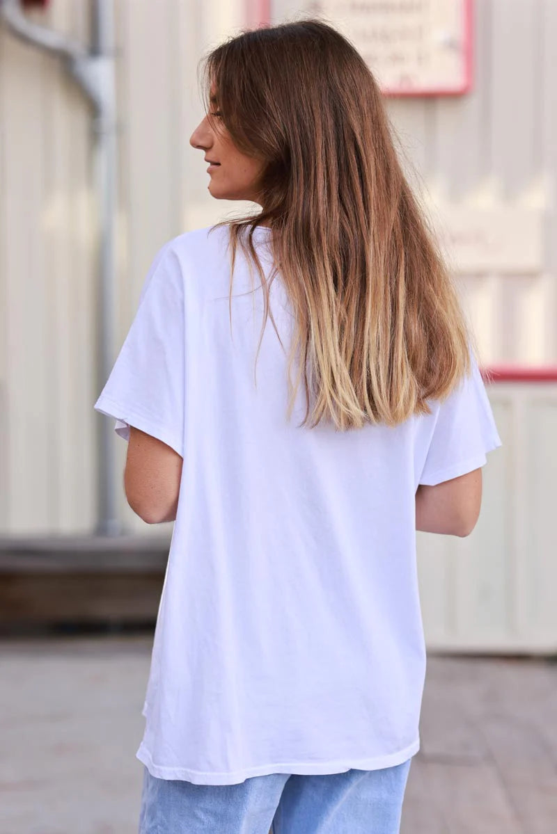 White Blue “Vacation Girlfriends” V-Neck Tee