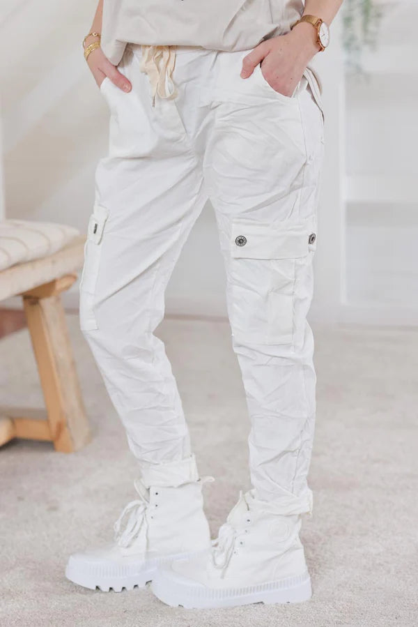 White Comfort Stretch Cargo Pants slim fit