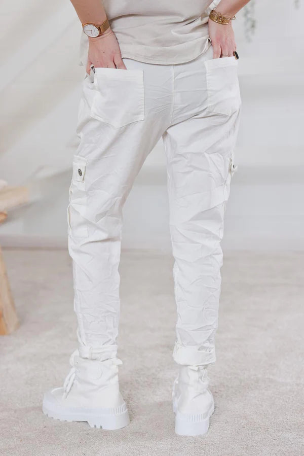 White Comfort Stretch Cargo Pants slim fit