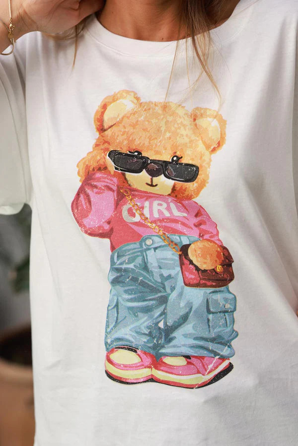 White Cool Bear Cotton Jersey Tee