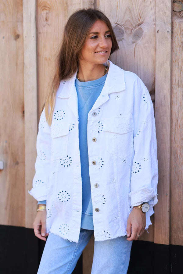 White Eyelet Motif Utility Jacket