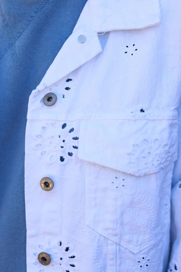 White Eyelet Motif Utility Jacket