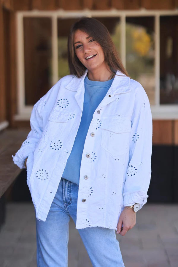 White Eyelet Motif Utility Jacket