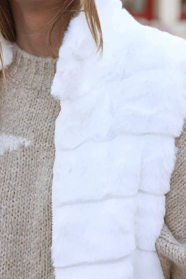 White Faux Fur Zip Front Vest