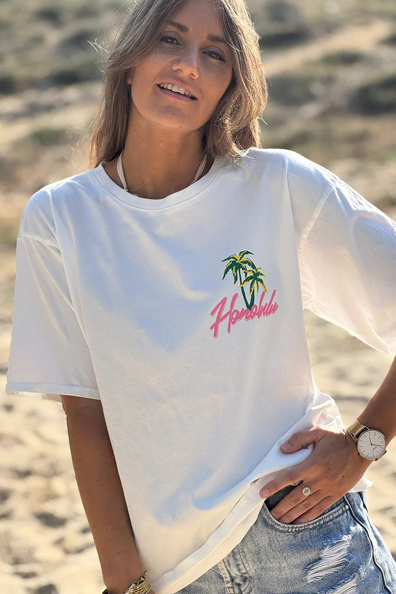 White Honolulu Screen Print Tee