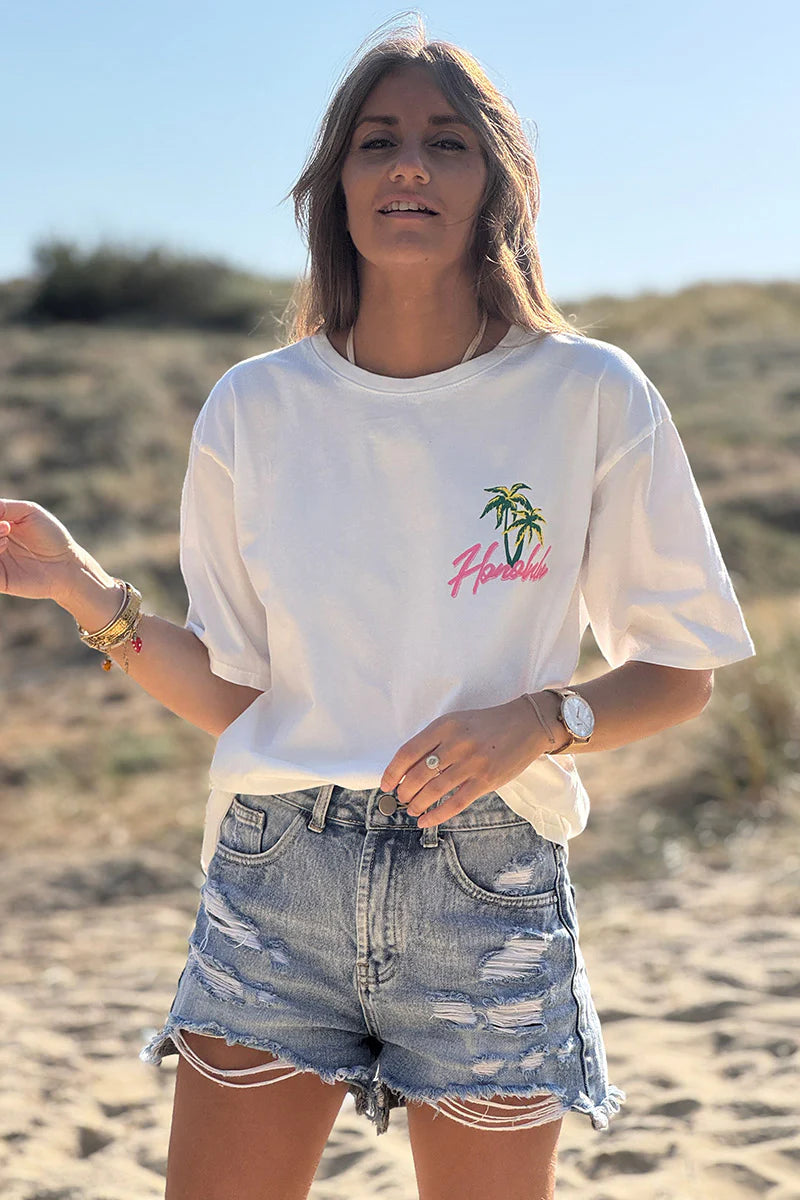 White Honolulu Screen Print Tee