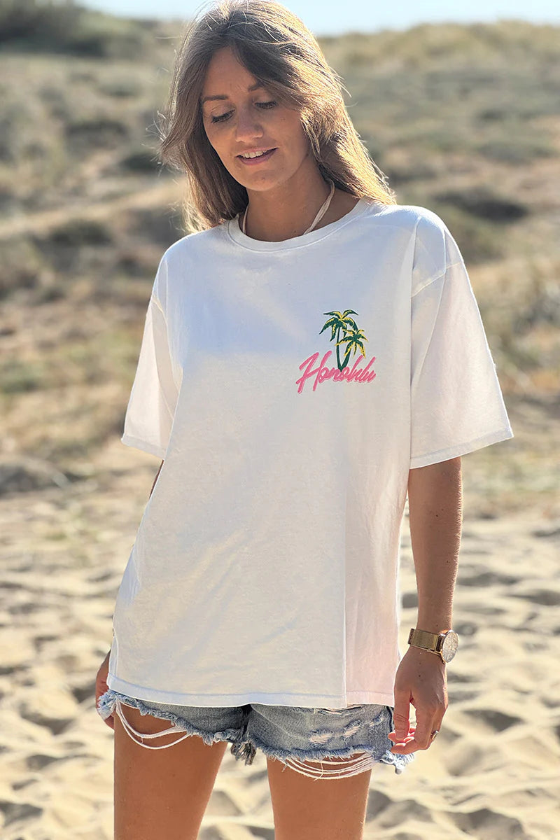 White Honolulu Screen Print Tee