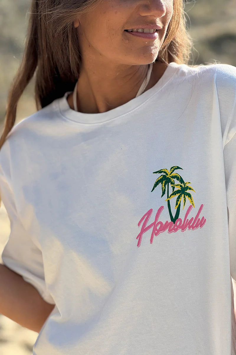 White Honolulu Screen Print Tee