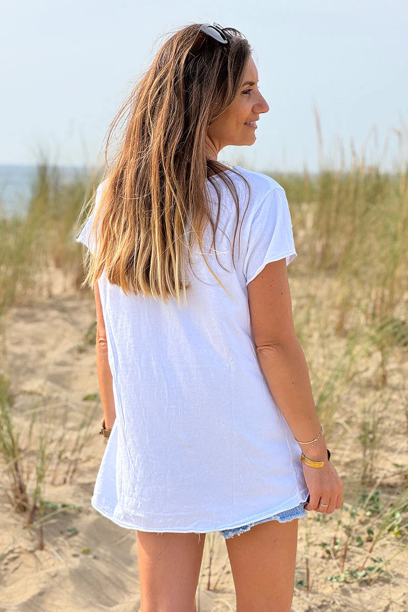 White Ibiza Sun V-Neck Tee