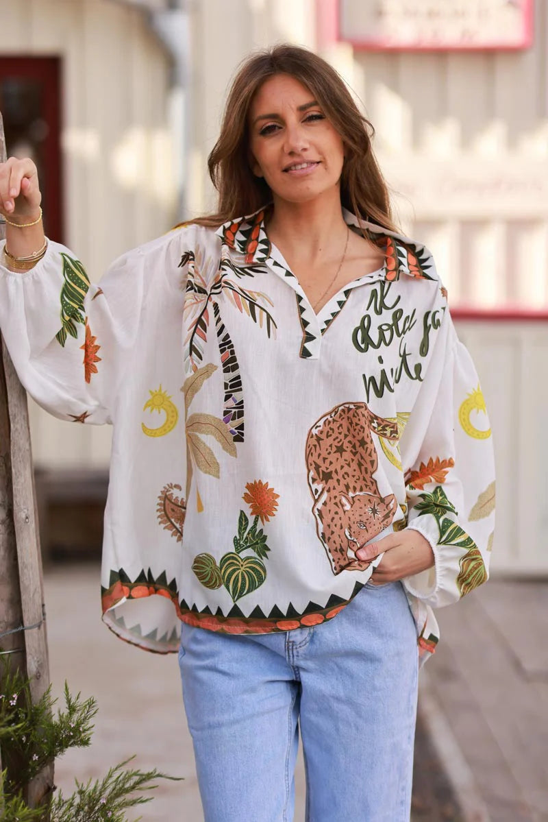 White Jungle Escape Boho Blouse