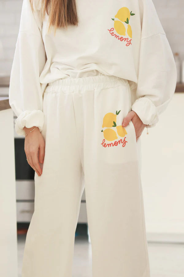 White “Lemons” Knit Lounge Pants