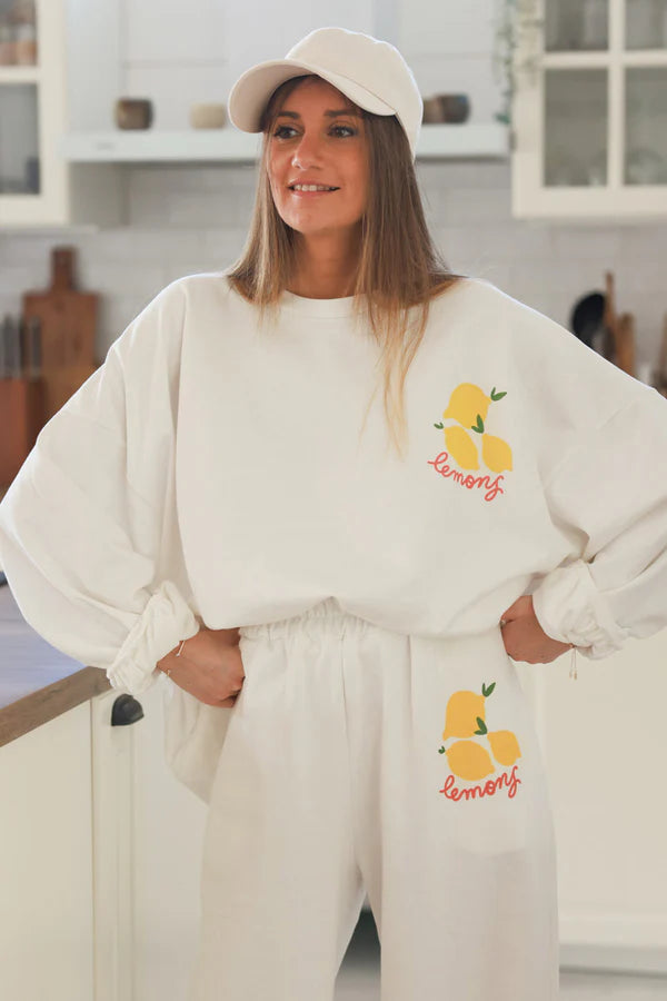 White “Lemons” Knit Lounge Top