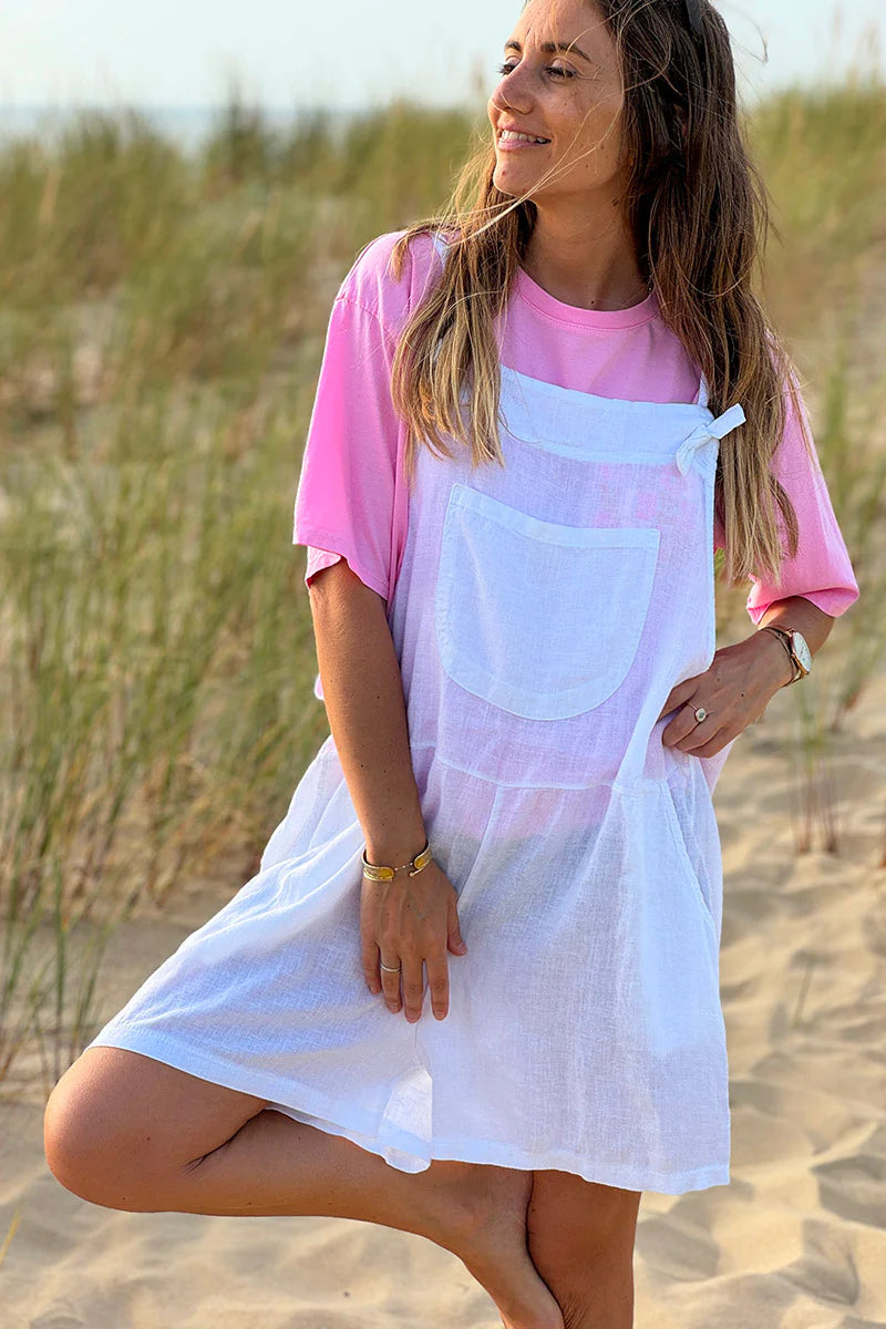 White Linen Romper Overalls