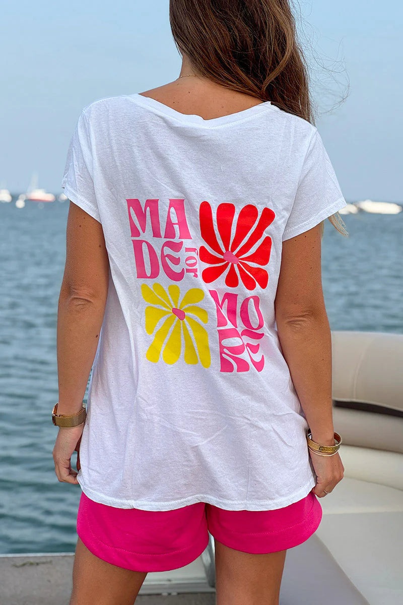 White “Made for More” Hibiscus V-Neck Tee
