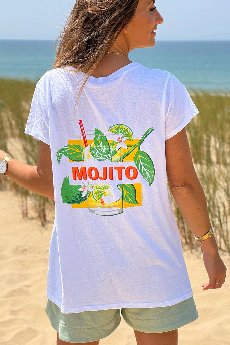 White “Mojito” Cocktail V-Neck Tee